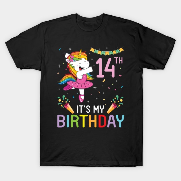 Unicorn Dancing Congratulating 14th Time It's My Birthday 14 Years Old Born In 2007 T-Shirt by bakhanh123